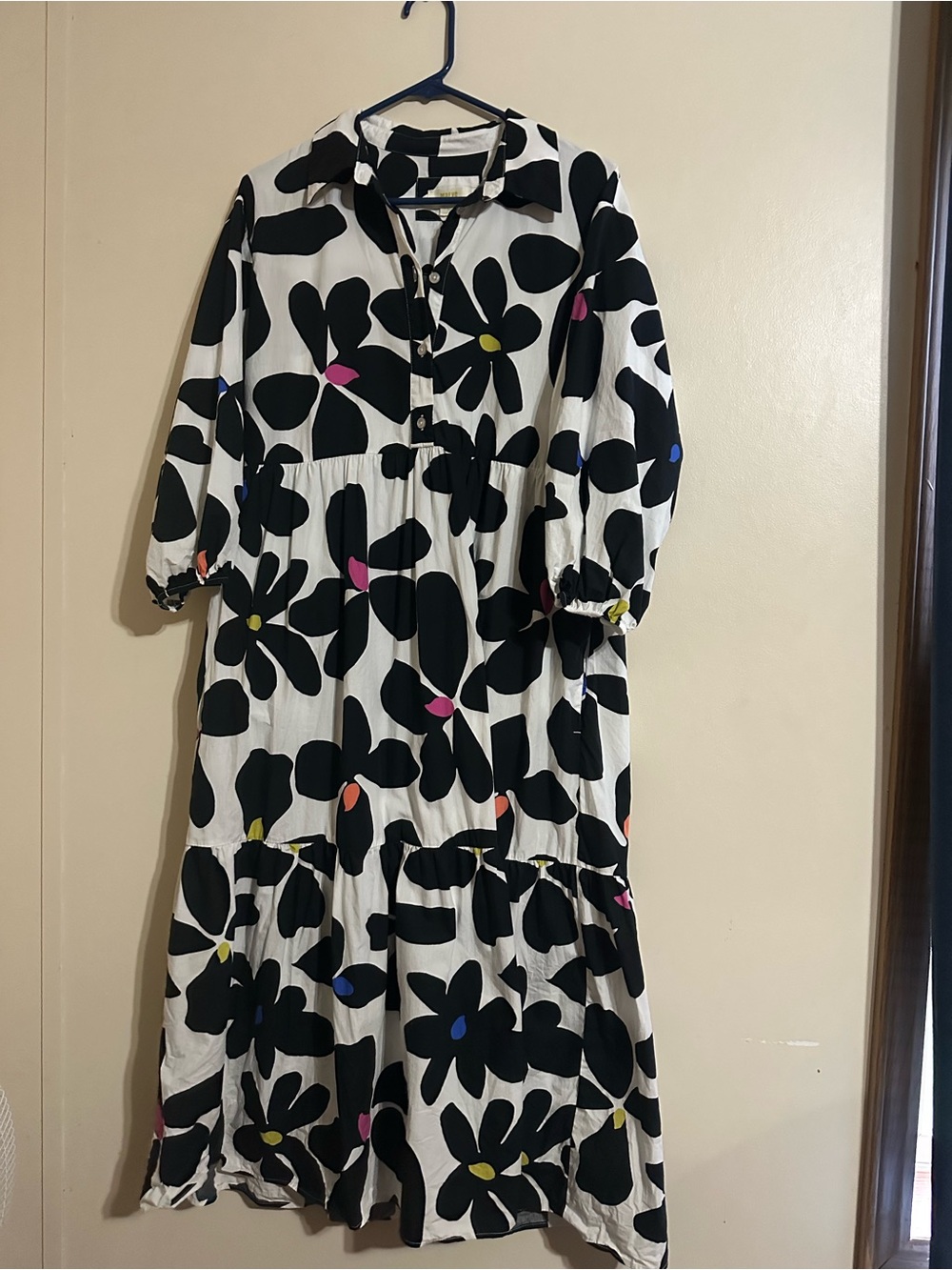 Maeve Black & White Floral Maxi Dress with Colorful Dots